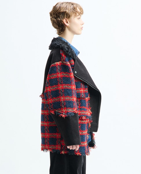 《別注》【AULA AILA/アウラ アイラ】CHECK COMBINATION BLOUSON 詳細画像 ブラック×レッド 5