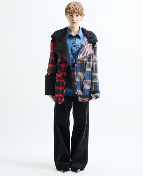 《別注》【AULA AILA/アウラ アイラ】CHECK COMBINATION BLOUSON 詳細画像 ブラック×レッド 8