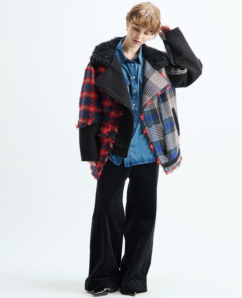 《別注》【AULA AILA/アウラ アイラ】CHECK COMBINATION BLOUSON 詳細画像 ブラック×レッド 9