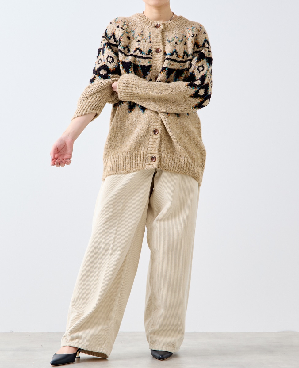 北欧暮らしの道具店 アルパカ混のプークレカーディガン グリーン