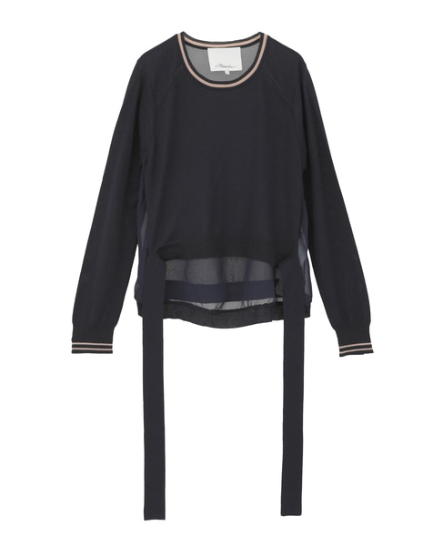 【3.1 Phillip Lim/スリーワンフィリップリム】Chiffon-paneled wool top 詳細画像 ネイビー 1