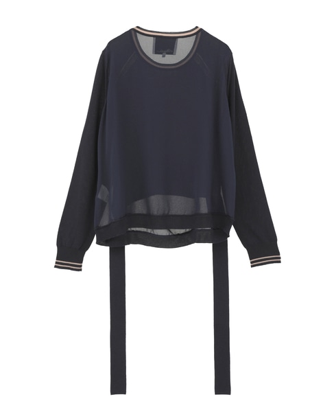 【3.1 Phillip Lim/スリーワンフィリップリム】Chiffon-paneled wool top 詳細画像 ネイビー 2