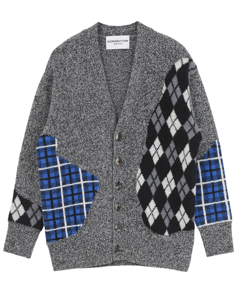 【NOMARHYTHM TEXTILE/ノーマリズムテキスタイル】 Argyle & Check Mix Cardigan 詳細画像 ブラック 1
