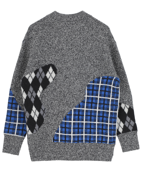 【NOMARHYTHM TEXTILE/ノーマリズムテキスタイル】 Argyle & Check Mix Cardigan 詳細画像 ブラック 2