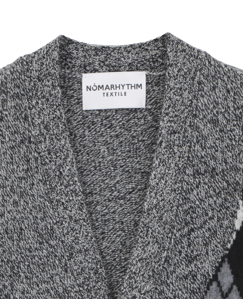 【NOMARHYTHM TEXTILE/ノーマリズムテキスタイル】 Argyle & Check Mix Cardigan 詳細画像 ブラック 3