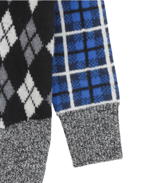 【NOMARHYTHM TEXTILE/ノーマリズムテキスタイル】 Argyle & Check Mix Cardigan 詳細画像 ブラック 4