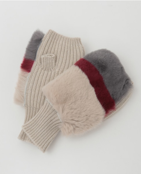 【ALPO/アルポ】レッキスファー×ニットFingerless Gloves 詳細画像 ボルドー 1