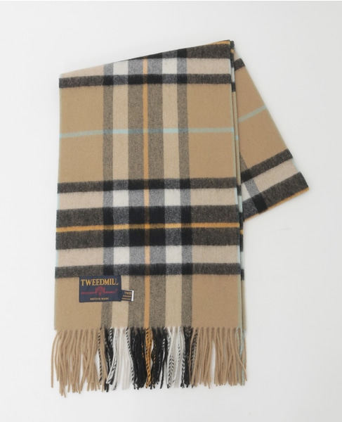 【TWEED MILL/ツイードミル】ラムウールチェック大判ストール 詳細画像 ベージュ系その他 1