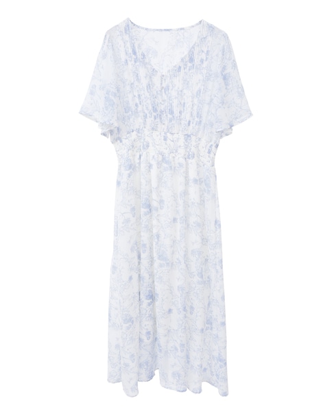 花柄シフォンフロントピンタックワンピース(取り扱い店舗限定) 詳細画像 ブルー 1