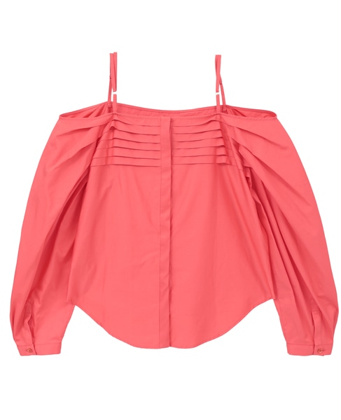 【LUTZ HUELLE/ルッツヒュエル】プリーツディテール・オフショルダーブラウス 詳細画像 レッド 1