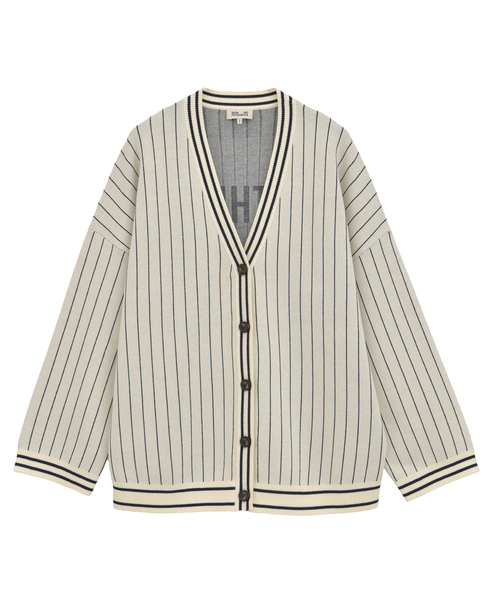 【BAUM UND PFERDGARTEN/バウムウンドヘルガーテン】ストライプライン・Vネックカーディガン 詳細画像 アイボリー 1