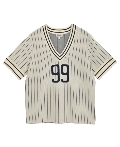 【BAUM UND PFERDGARTEN/バウムウンドヘルガーテン】ナンバリングデザイン・ストライプニットトップス 詳細画像 アイボリー 1