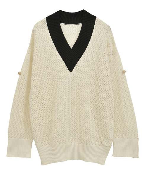 【EZUMI/エズミ】Cotton V-neck knit  詳細画像 アイボリー 1