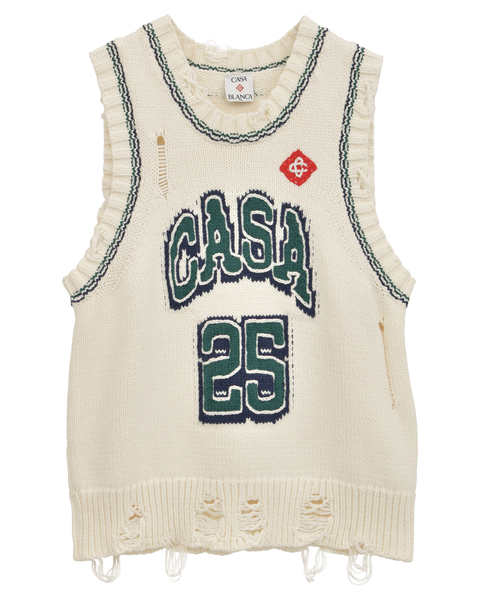 【Casablanca/カサブランカ】ナンバリング・ディストレストニットベスト 詳細画像 ホワイト 1