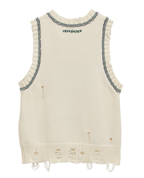 【Casablanca/カサブランカ】ナンバリング・ディストレストニットベスト 詳細画像 ホワイト 2