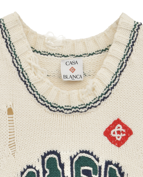【Casablanca/カサブランカ】ナンバリング・ディストレストニットベスト 詳細画像 ホワイト 3