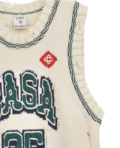 【Casablanca/カサブランカ】ナンバリング・ディストレストニットベスト 詳細画像 ホワイト 4