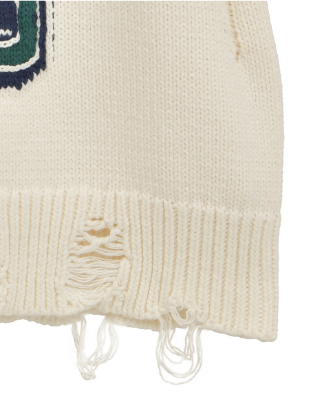 【Casablanca/カサブランカ】ナンバリング・ディストレストニットベスト 詳細画像 ホワイト 5