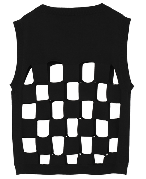 【NOMARHYTHM TEXTILE/ノーマリズムテキスタイル】カットアウトチェッカーニットベスト 詳細画像 ブラック 2