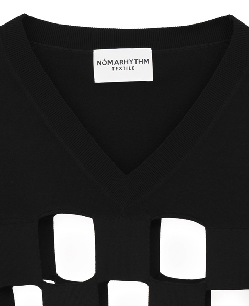 【NOMARHYTHM TEXTILE/ノーマリズムテキスタイル】カットアウトチェッカーニットベスト 詳細画像 ブラック 3