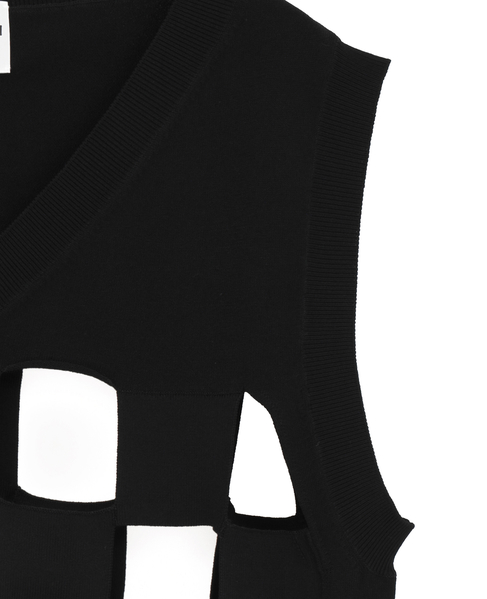 【NOMARHYTHM TEXTILE/ノーマリズムテキスタイル】カットアウトチェッカーニットベスト 詳細画像 ブラック 4