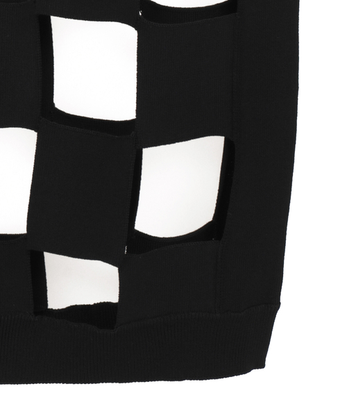 【NOMARHYTHM TEXTILE/ノーマリズムテキスタイル】カットアウトチェッカーニットベスト 詳細画像 ブラック 5