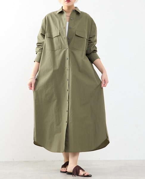 【A_/エース】こなれ感ロングシャツワンピース 詳細画像 カーキ 2