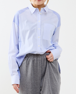 コットン先染めストライプMIXシャツ