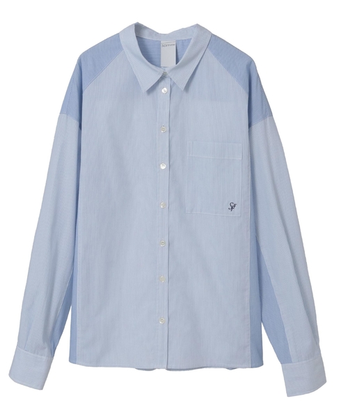 コットン先染めストライプMIXシャツ 詳細画像 ブルー 8