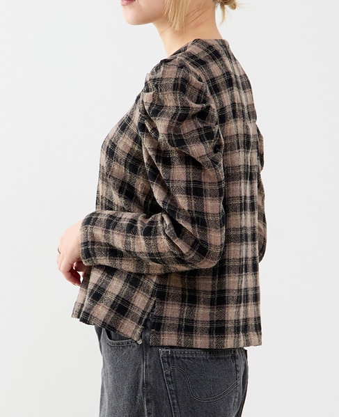 【A_/エース】ウールチェックブラウス 詳細画像 ブラウン系その他 2