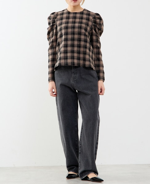 【A_/エース】ウールチェックブラウス 詳細画像 ブラウン系その他 4