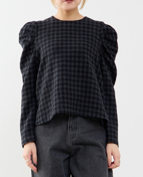 【A_/エース】ウールチェックブラウス 詳細画像 ブラック 1
