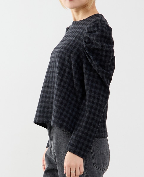 【A_/エース】ウールチェックブラウス 詳細画像 ブラック 2