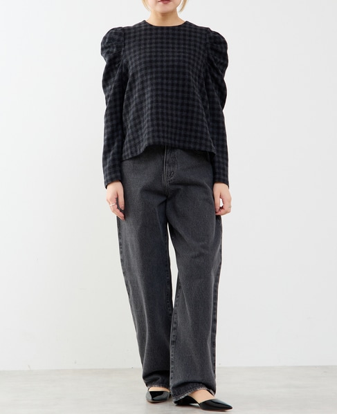 【A_/エース】ウールチェックブラウス 詳細画像 ブラック 4