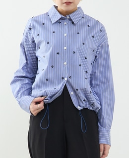 ビジュー付裾ドローストリングブラウス