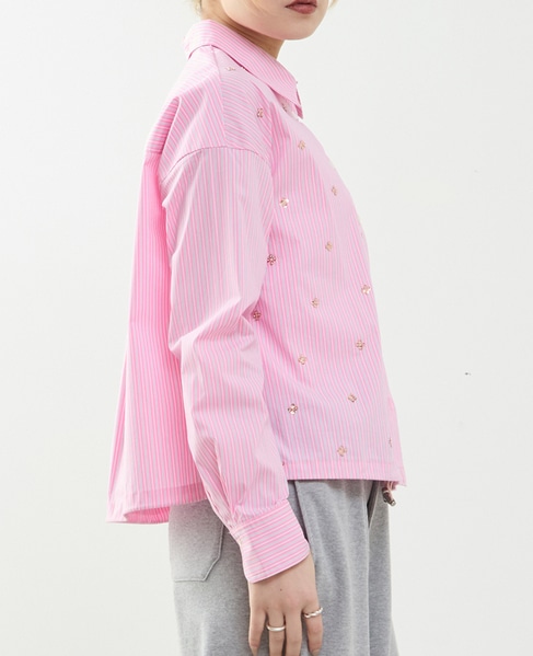 ビジュー付裾ドローストリングブラウス 詳細画像 ピンク系その他 2