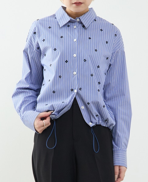 ビジュー付裾ドローストリングブラウス 詳細画像 ブルー系その他 1