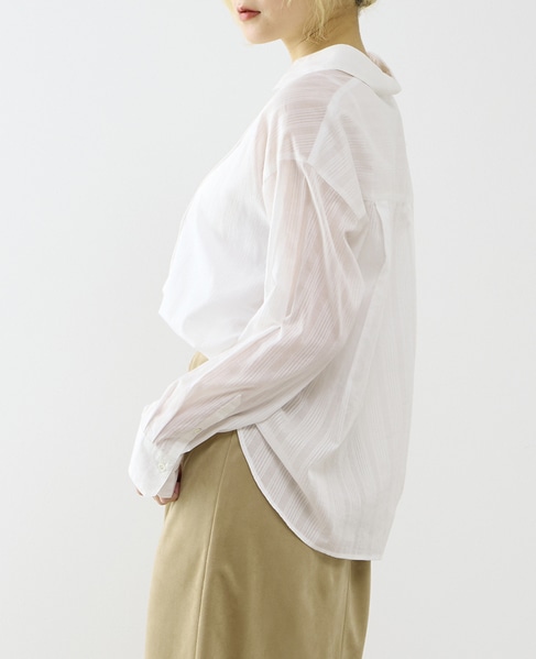 オーガニックコットンレースアップストライプブラウス 詳細画像 ホワイト 2