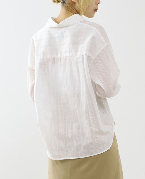 オーガニックコットンレースアップストライプブラウス 詳細画像 ホワイト 3