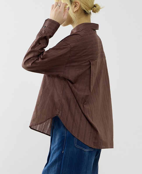 オーガニックコットンレースアップストライプブラウス 詳細画像 ブラウン 2