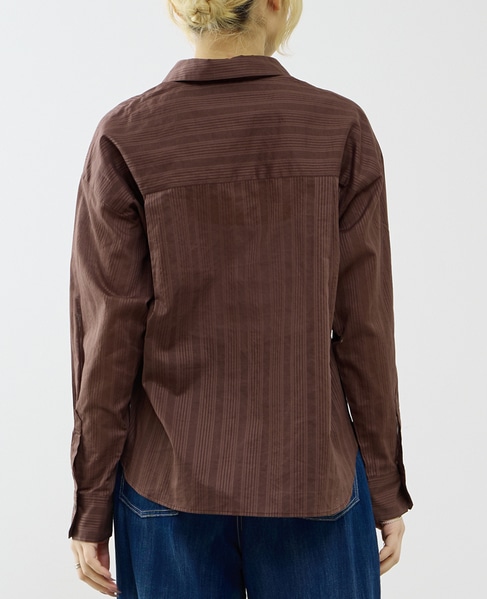 オーガニックコットンレースアップストライプブラウス 詳細画像 ブラウン 3