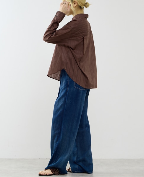 オーガニックコットンレースアップストライプブラウス 詳細画像 ブラウン 5