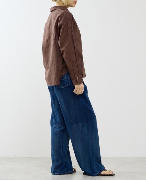 オーガニックコットンレースアップストライプブラウス 詳細画像 ブラウン 6