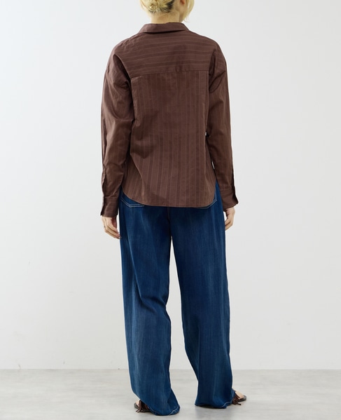 オーガニックコットンレースアップストライプブラウス 詳細画像 ブラウン 7