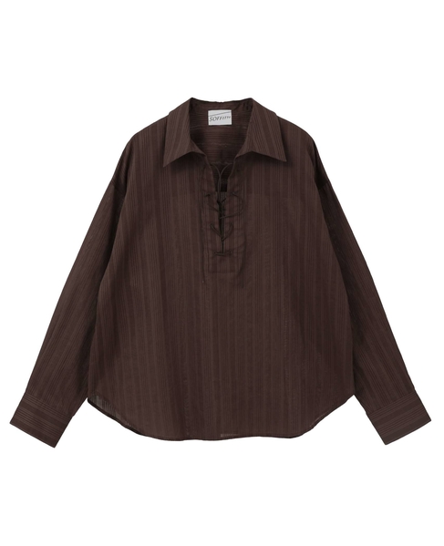 オーガニックコットンレースアップストライプブラウス 詳細画像 ブラウン 9