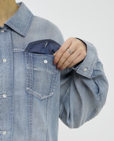 シアーGジャン型デニムシャツ 詳細画像 ケミカルウォッシュ 11