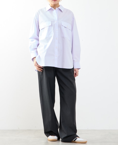 【A_/エース】チェック/ストライプポケットシャツ 詳細画像 ラベンダー 4