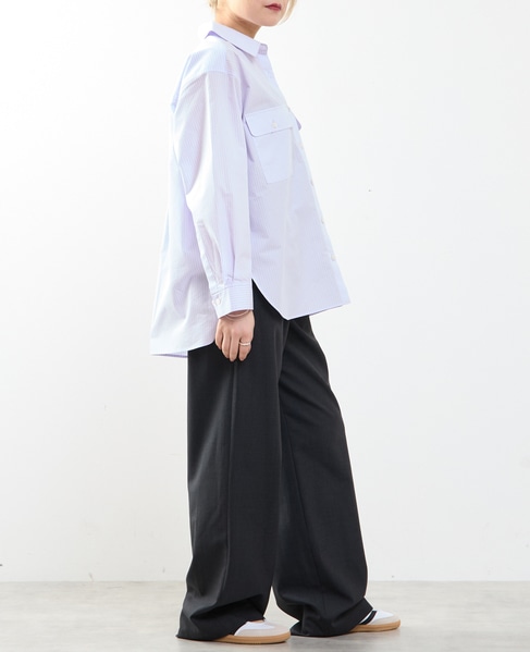 【A_/エース】チェック/ストライプポケットシャツ 詳細画像 ラベンダー 7