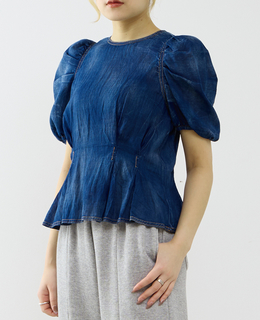 【A_/エース】シアーデニムパフブラウス