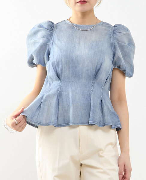 【A_/エース】シアーデニムパフブラウス 詳細画像 ケミカルウォッシュ 1